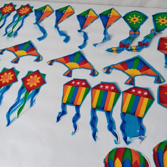 Hot Air Balloons And Kites Fabric Cutout 49 Pieces For Applique Crafting Rainbow - Picture 3 of 15